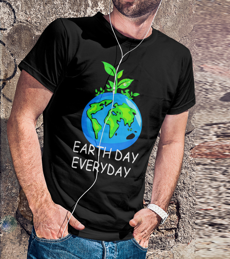 Earth Day Everyday Environmental Awareness Earth With Leaves T-Shirt