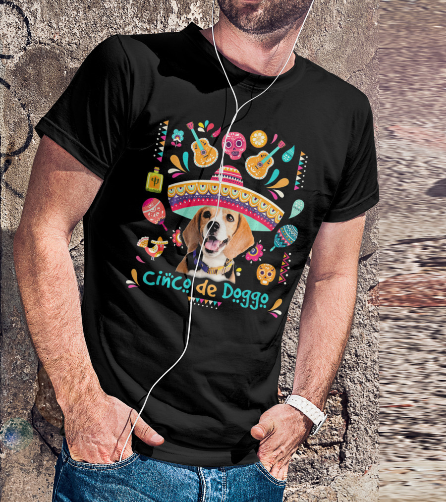 Cinco De Doggo Beagle Sombrero Sugar Skulls Guitars Fiesta Elements T-Shirt