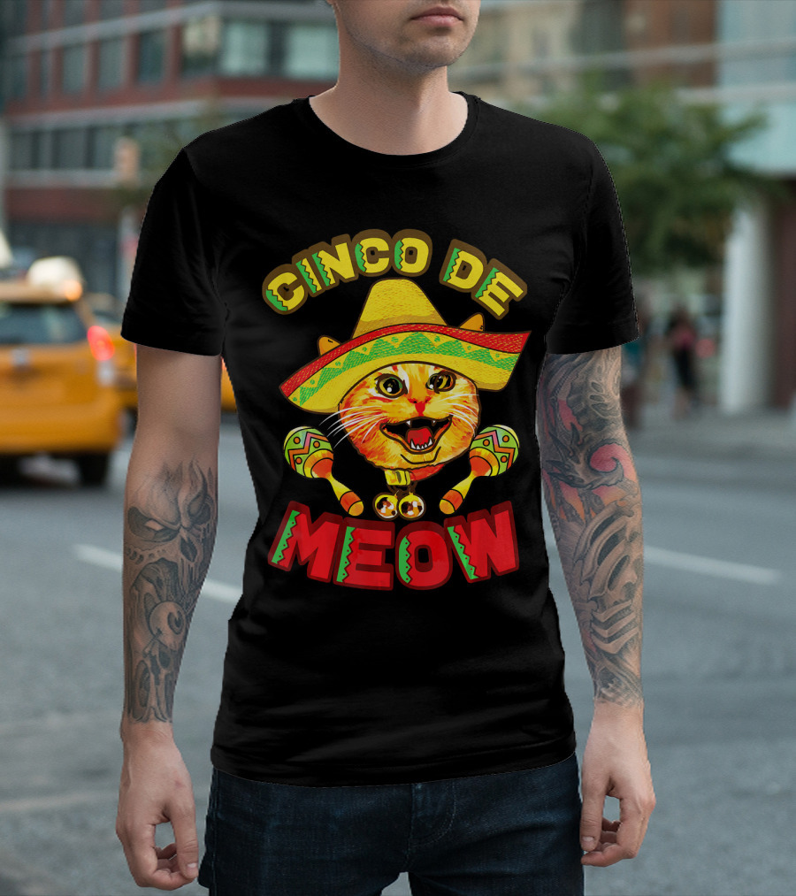 Cinco De Meow Cat With Sombrero And Maracas Fiesta T-Shirt
