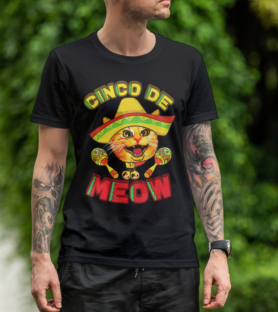 Cinco De Meow Cat With Sombrero And Maracas Fiesta T-Shirt