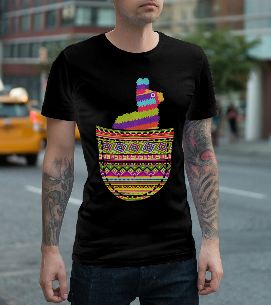 Mexican Pinata Pocket Cinco De Mayo Fiesta Colorful T-Shirt