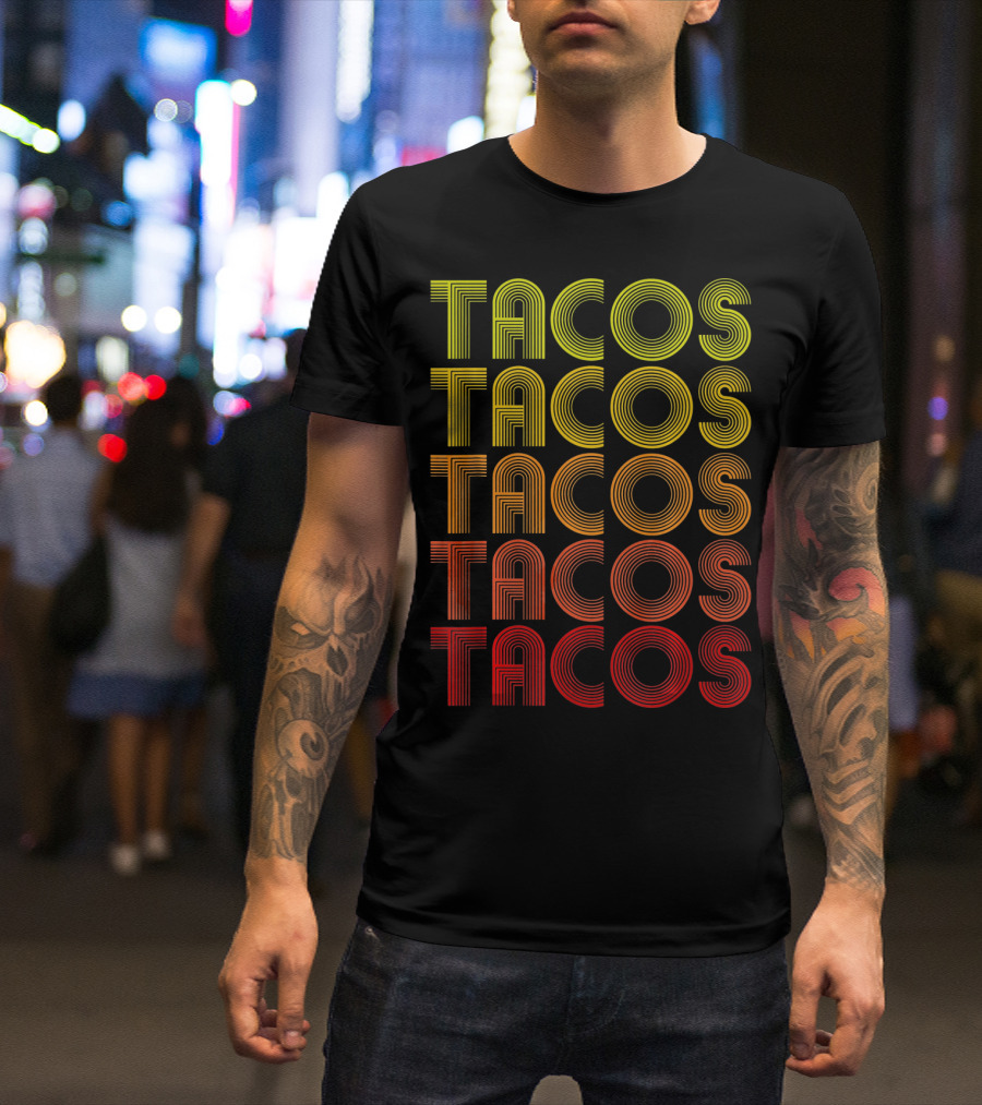 Vintage Tacos Lover Cinco De Mayo Retro Lines T-Shirt