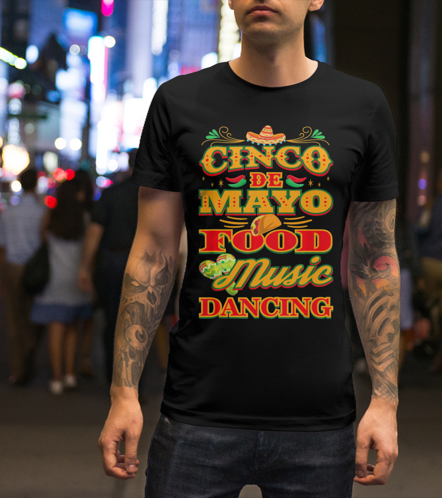 Cinco De Mayo Food Music Dancing Sombrero Taco Decor Elements T-Shirt