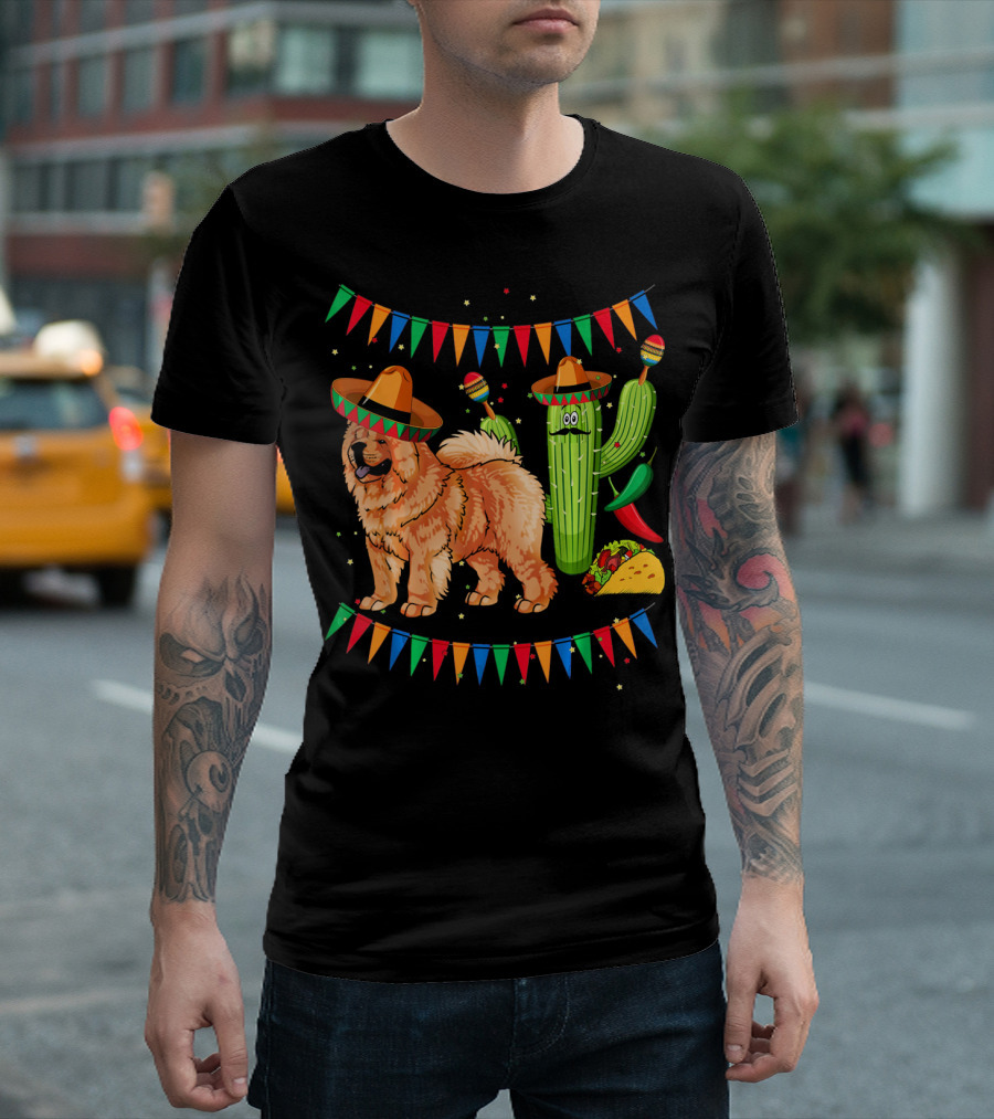 Sombrero Chow Chow Dog Cactus Mexico Cinco De Mayo Fiesta T-Shirt