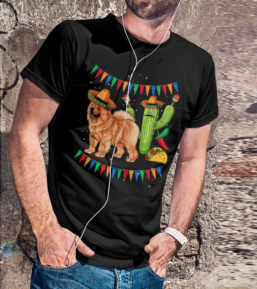 Sombrero Chow Chow Dog Cactus Mexico Cinco De Mayo Fiesta T-Shirt