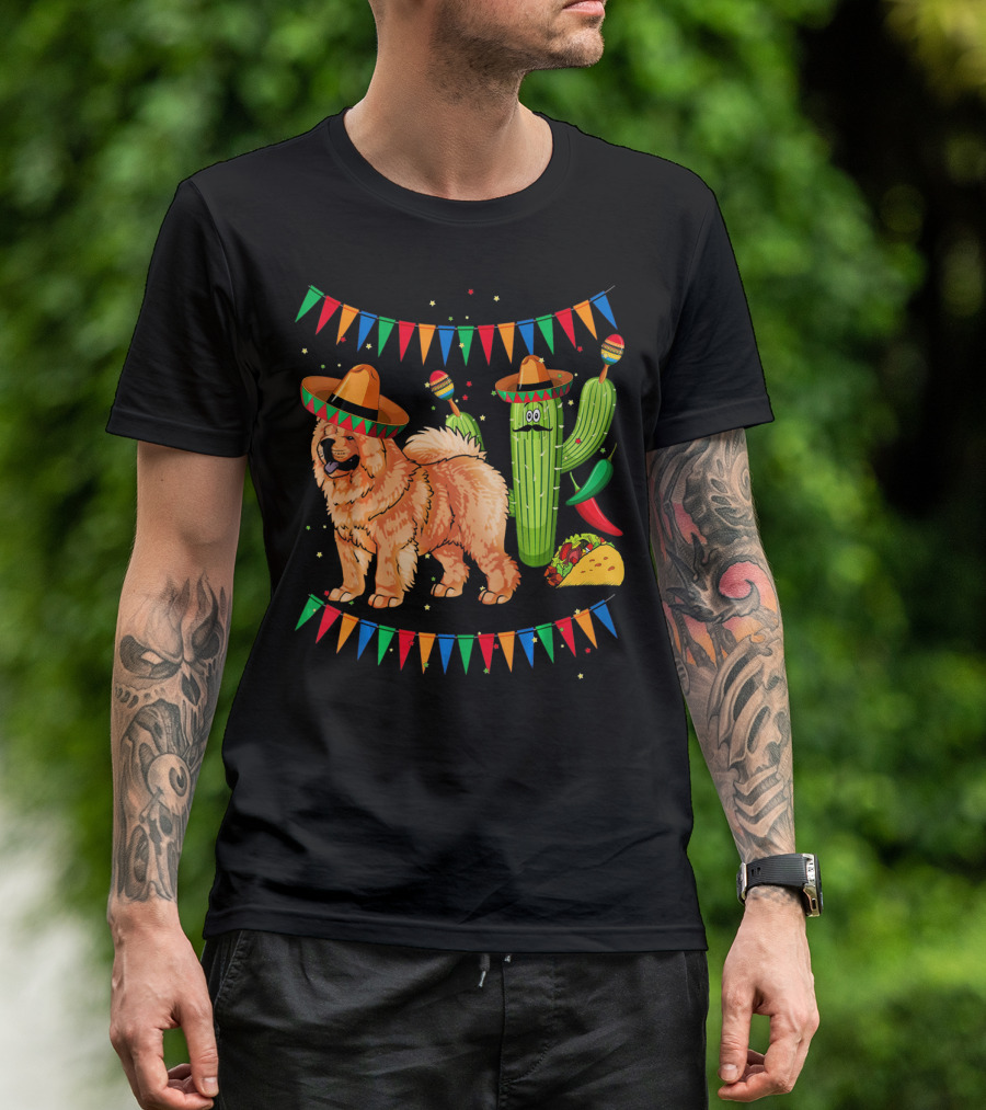 Sombrero Chow Chow Dog Cactus Mexico Cinco De Mayo Fiesta T-Shirt
