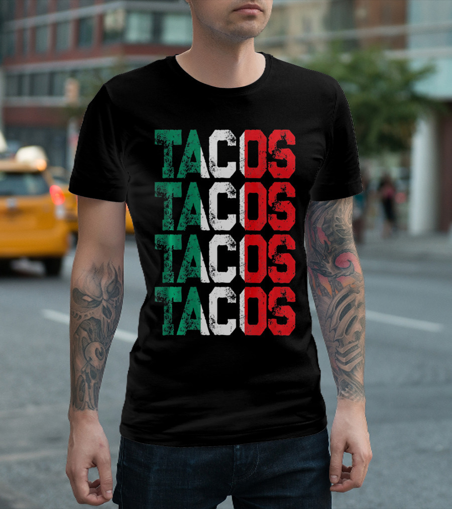 Tacos Mexico Flag Colors Serape T-Shirt