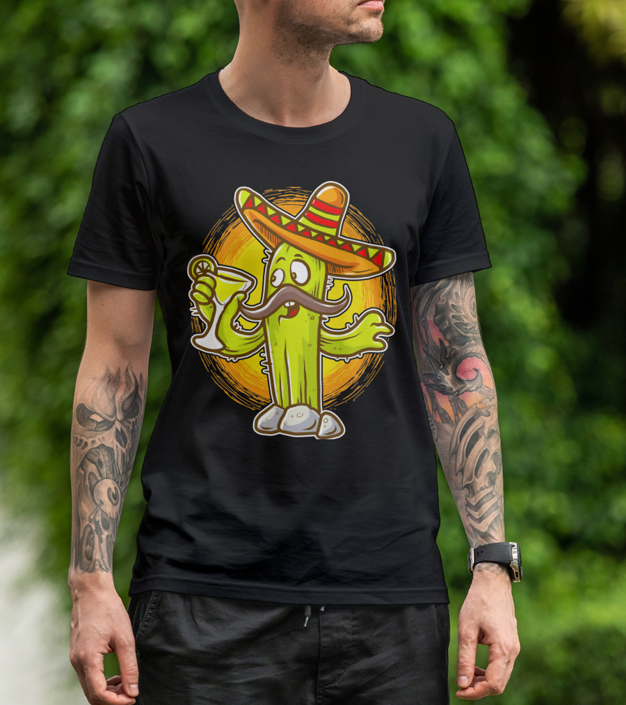 Funny Margarita Cactus Cinco De Mayo Sombrero Mustache Fiesta T-Shirt