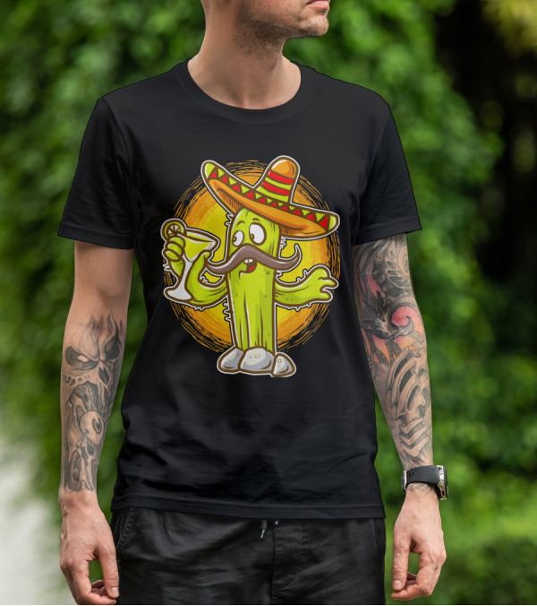 Funny Margarita Cactus Cinco De Mayo Sombrero Mustache Fiesta T-Shirt