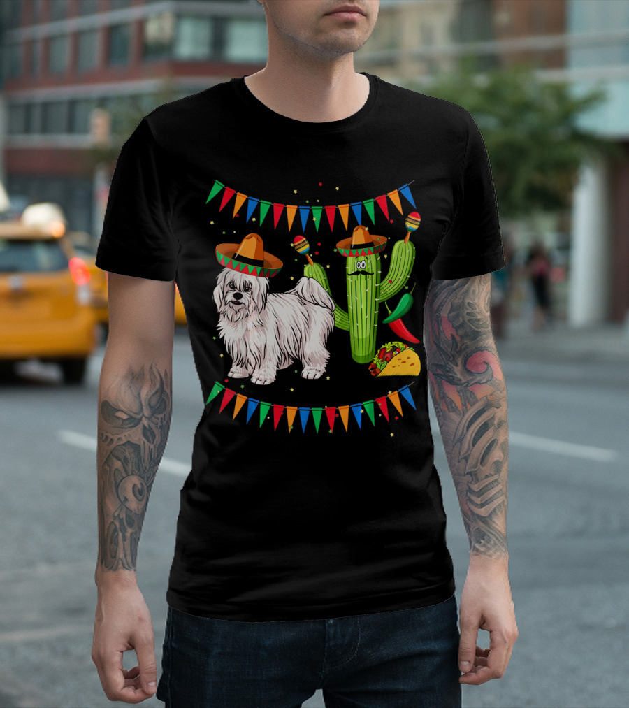 Coton De Tulear Dog Sombrero Mexican Cactus Taco Fiesta T-Shirt