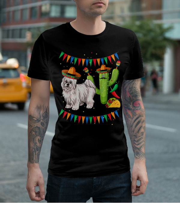 Coton De Tulear Dog Sombrero Mexican Cactus Taco Fiesta T-Shirt