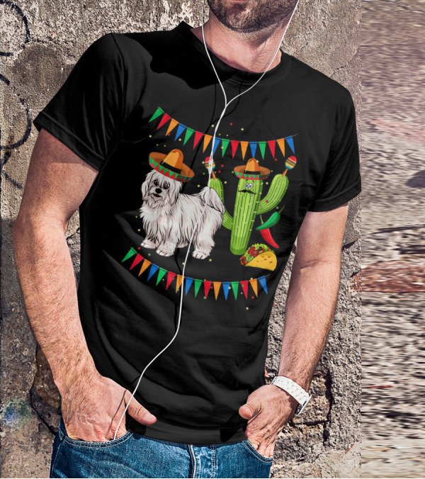 Coton De Tulear Dog Sombrero Mexican Cactus Taco Fiesta T-Shirt