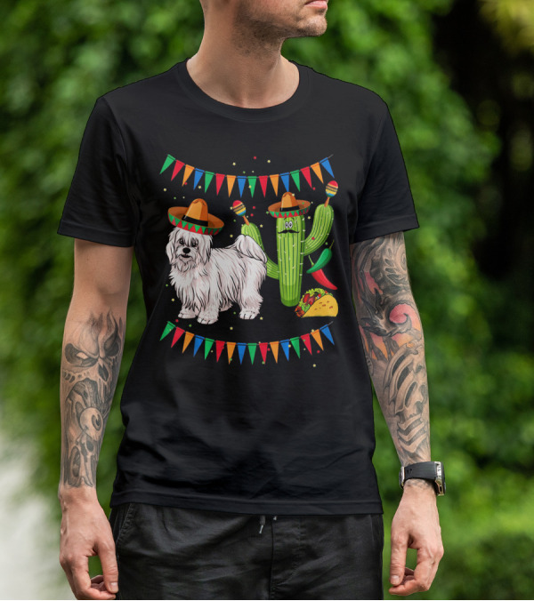 Coton De Tulear Dog Sombrero Mexican Cactus Taco Fiesta T-Shirt