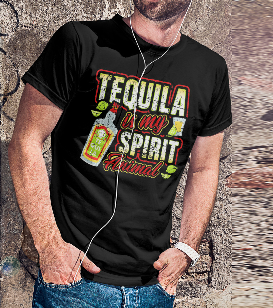 Tequila Is My Spirit Animal Tequila Bottle Lime And Glass T-Shirt