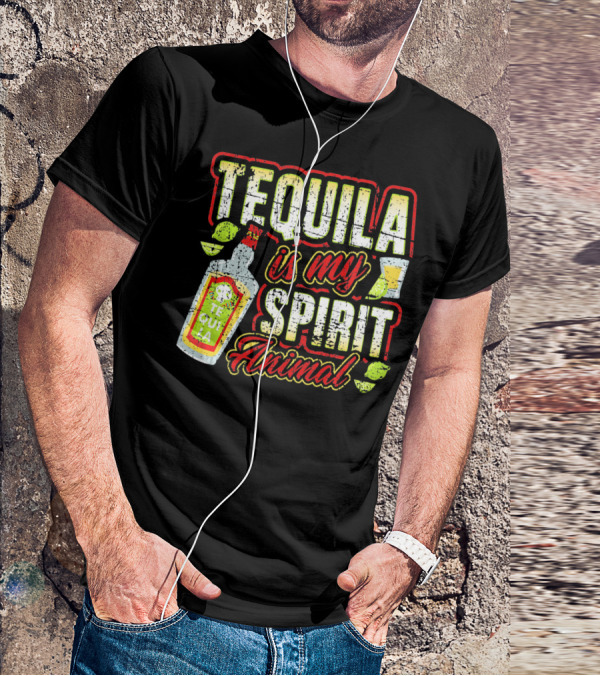 Tequila Is My Spirit Animal Tequila Bottle Lime And Glass T-Shirt