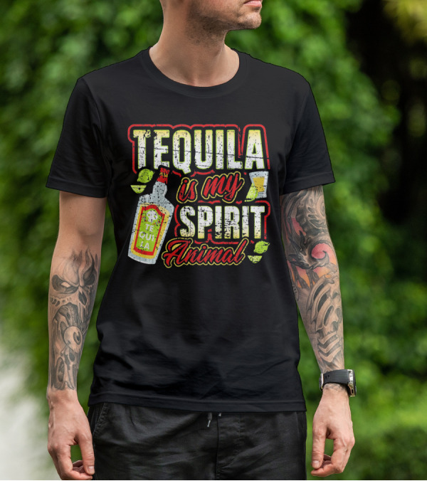 Tequila Is My Spirit Animal Tequila Bottle Lime And Glass T-Shirt