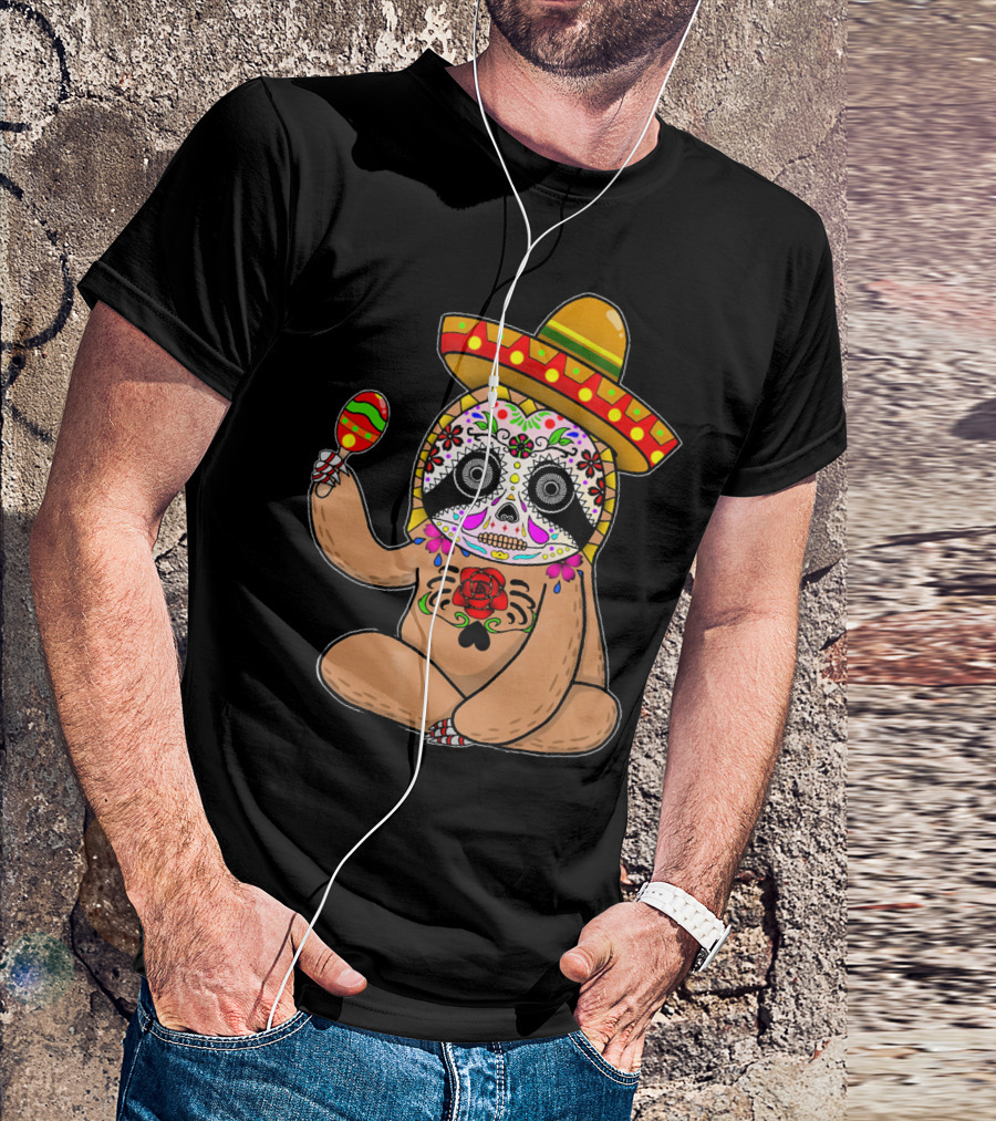 Cinco De Mayo Sloth Day Of The Dead Sombrero Maracas T-Shirt