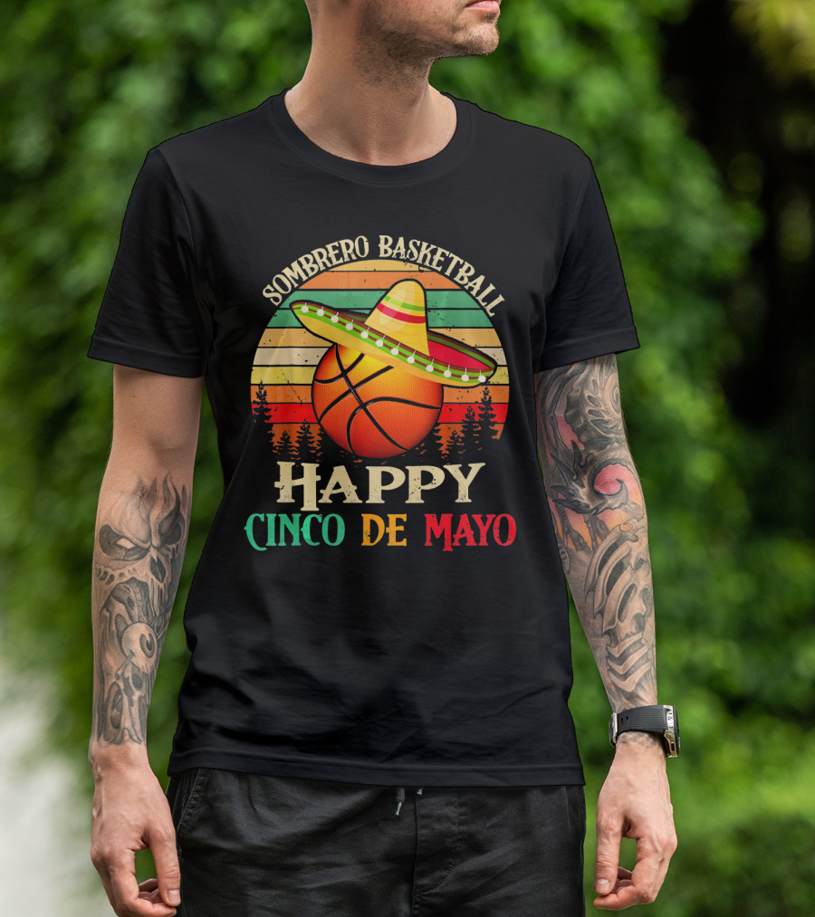 Sombrero Basketball Happy Cinco De Mayo T-Shirt