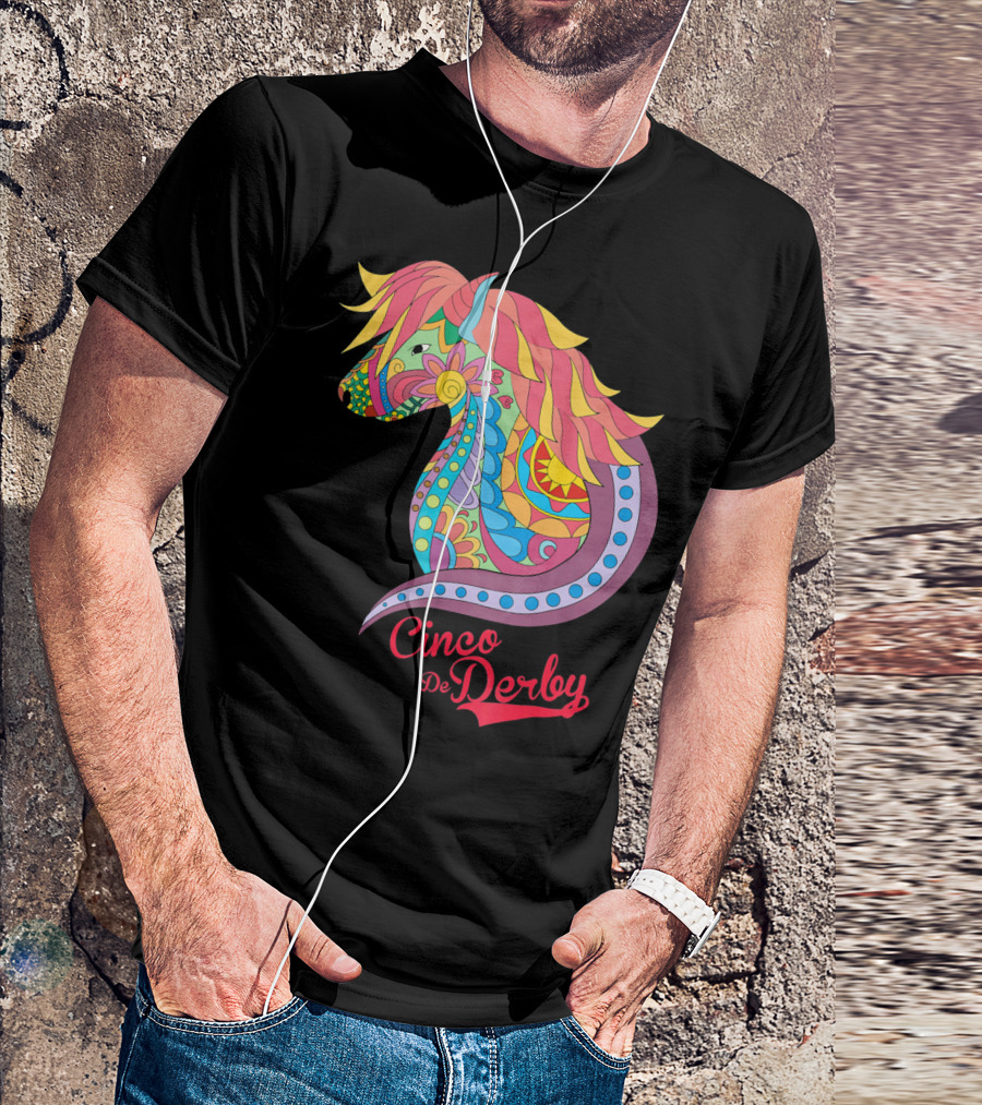 Cinco De Derby Colorful Horse Motif T-Shirt
