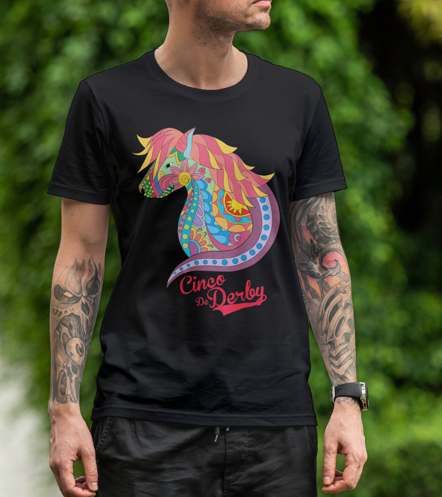 Cinco De Derby Colorful Horse Motif T-Shirt