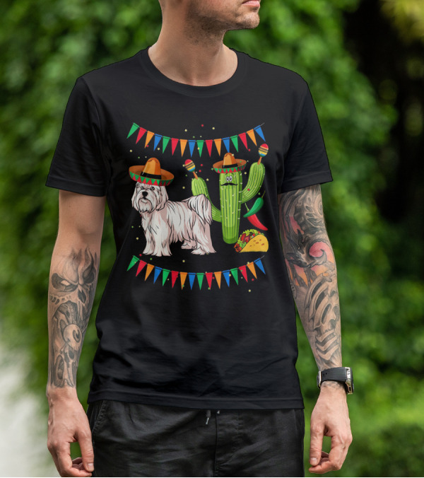 Maltese Dog Sombrero Mexico Cinco De Mayo Cactus Taco Fiesta T-Shirt