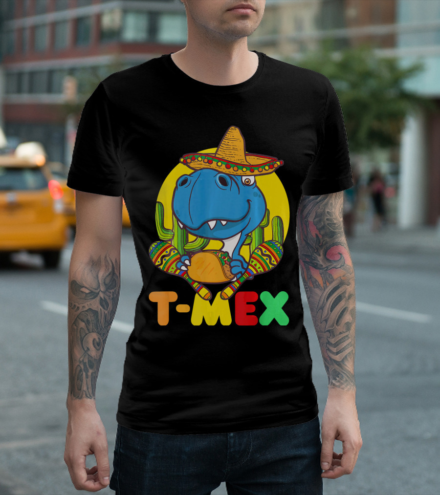 T-Mex Funny Cinco de Mayo Dinosaur Rex with Sombrero and Taco T-Shirt