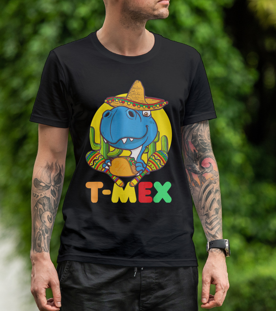 T-Mex Funny Cinco De Mayo Dinosaur Rex With Sombrero And Taco T-Shirt
