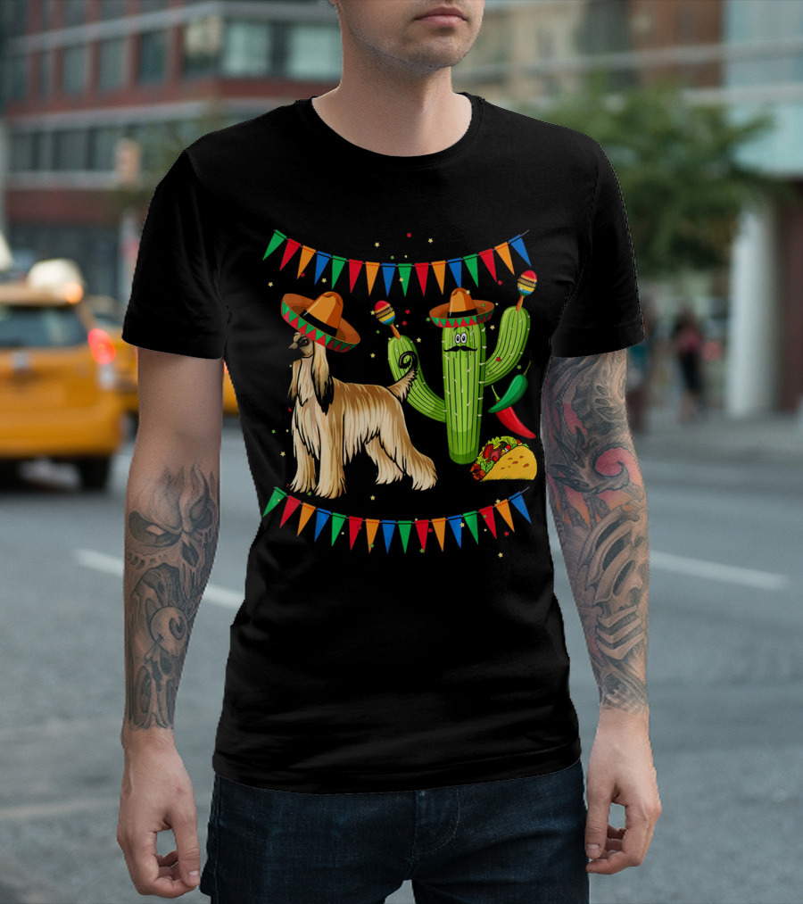 Sombrero Afghan Hound Cactus Taco Mexico Cinco T-Shirt