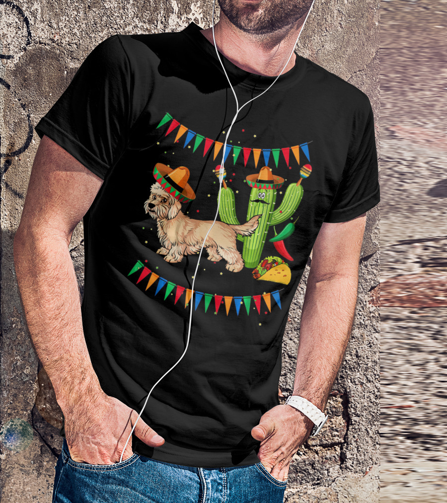 Sombrero Dandi Dinmont Terrier Dog Cactus Taco Maracas Cinco T-Shirt