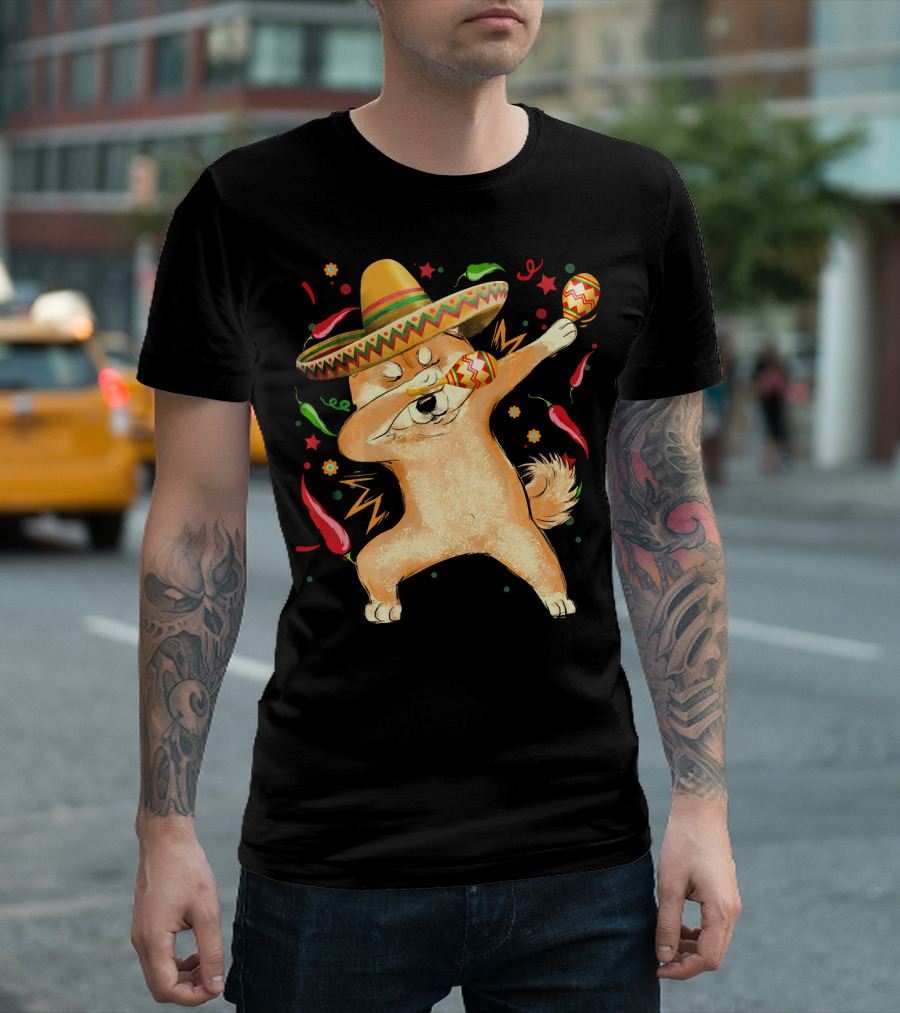 Dabbing Shiba Inu Sombrero Maracas Cinco De Mayo Celebration Dog T-Shirt
