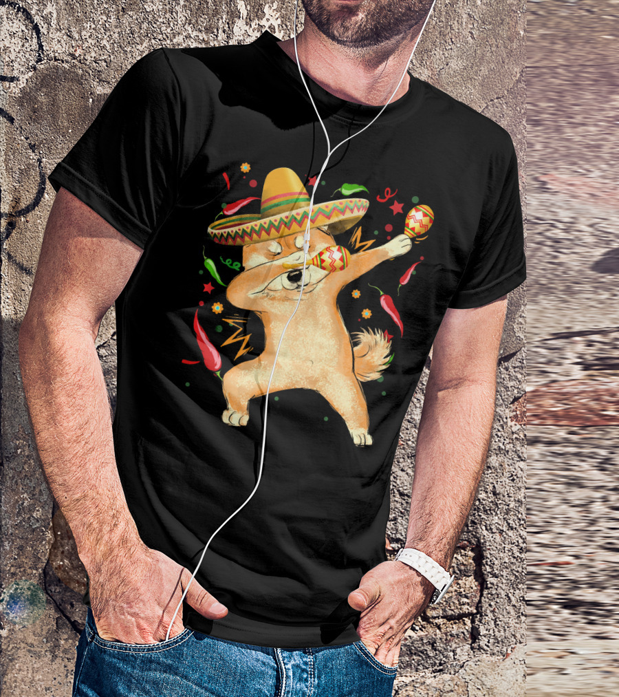 Dabbing Shiba Inu Sombrero Maracas Cinco De Mayo Celebration Dog T-Shirt