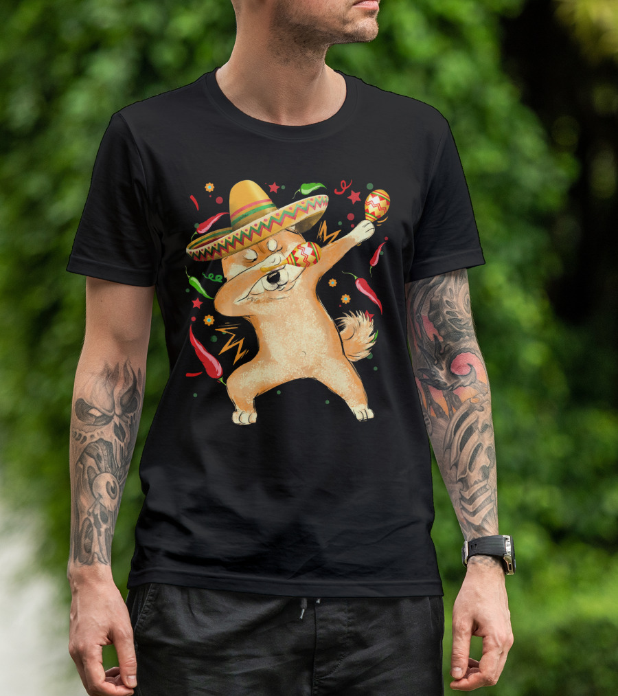 Dabbing Shiba Inu Sombrero Maracas Cinco De Mayo Celebration Dog T-Shirt