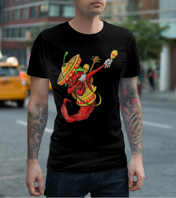 Cinco De Mayo Dabbing Chili Pepper With Sombrero And Maracas T-Shirt