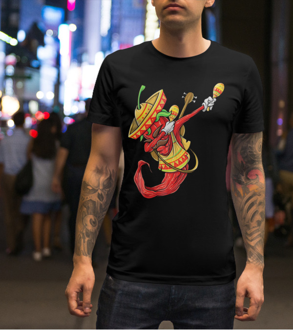 Cinco De Mayo Dabbing Chili Pepper With Sombrero And Maracas T-Shirt