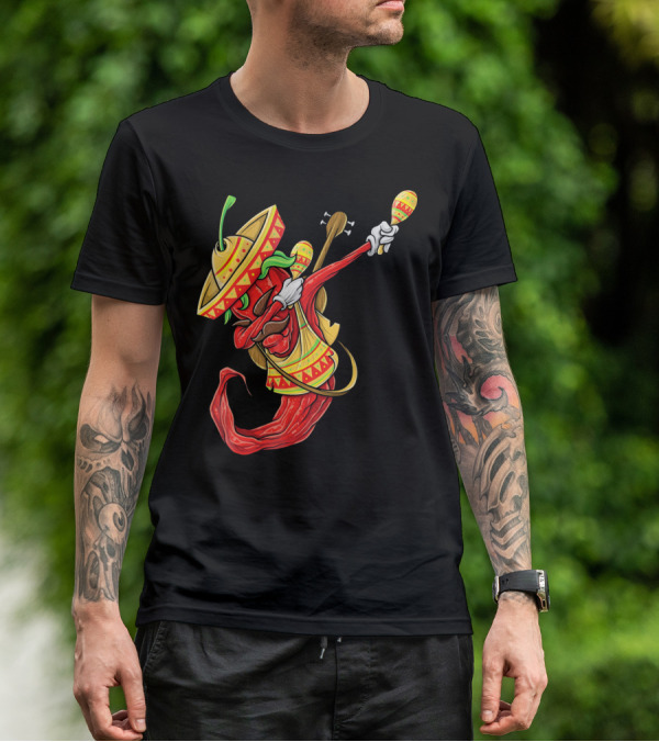 Cinco De Mayo Dabbing Chili Pepper With Sombrero And Maracas T-Shirt