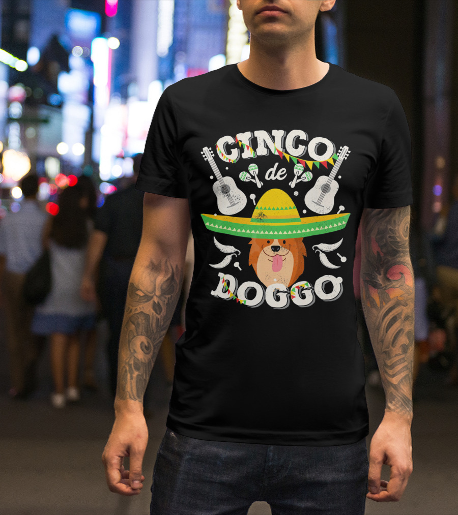 Cinco De Doggo Corgi Sombrero Guitars And Maracas T-Shirt