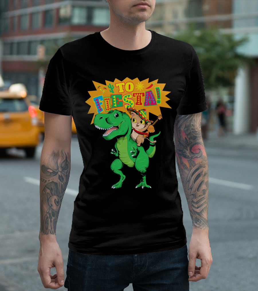 Cinco de Mayo Fiesta Cat Riding Dinosaur T-Shirt