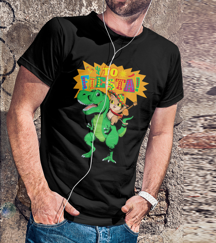 Cinco De Mayo Fiesta Cat Riding Dinosaur T-Shirt