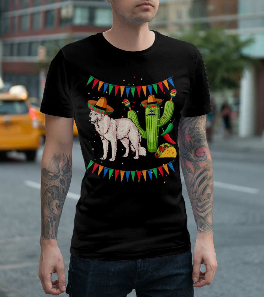 Sombrero Kuvasz Dog Mexican Fiesta with Cactus and Taco Cinco De Mayo T-Shirt