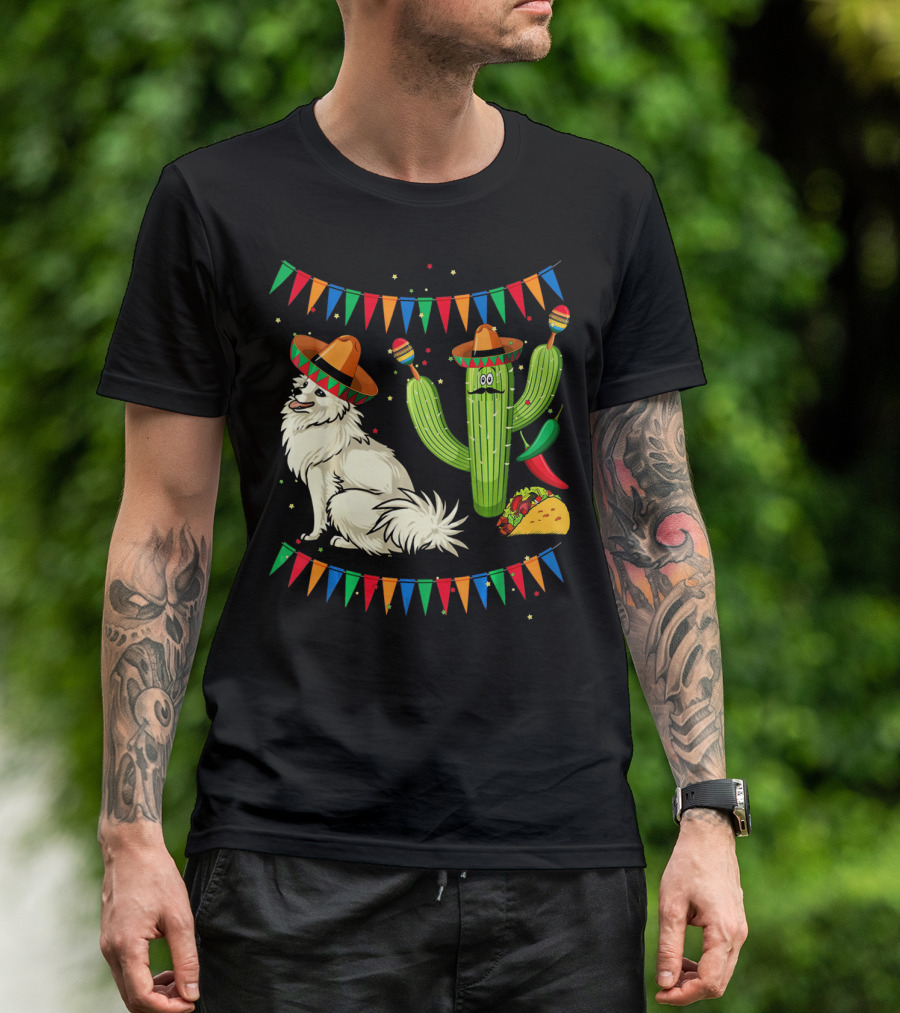 Sombrero American Eskimo Dog Mexico Cactus Fiesta Taco Peppers T-Shirt