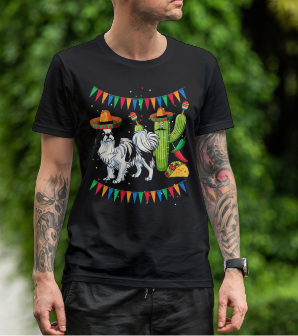 Sombrero Japanese Chin Dog With Cactus And Taco Celebration Mexico Cinco T-Shirt