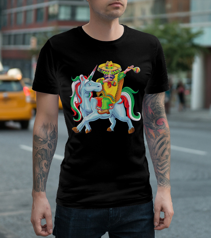 Cinco De Mayo Dabbing Poncho Riding Unicorn T-Shirt