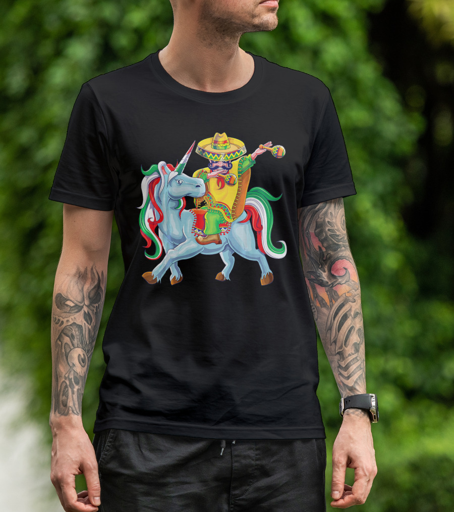 Cinco De Mayo Dabbing Poncho Riding Unicorn T-Shirt