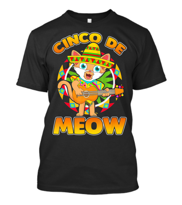 Cinco De Meow Mexican Sombrero Cat Playing Guitar T-Shirt