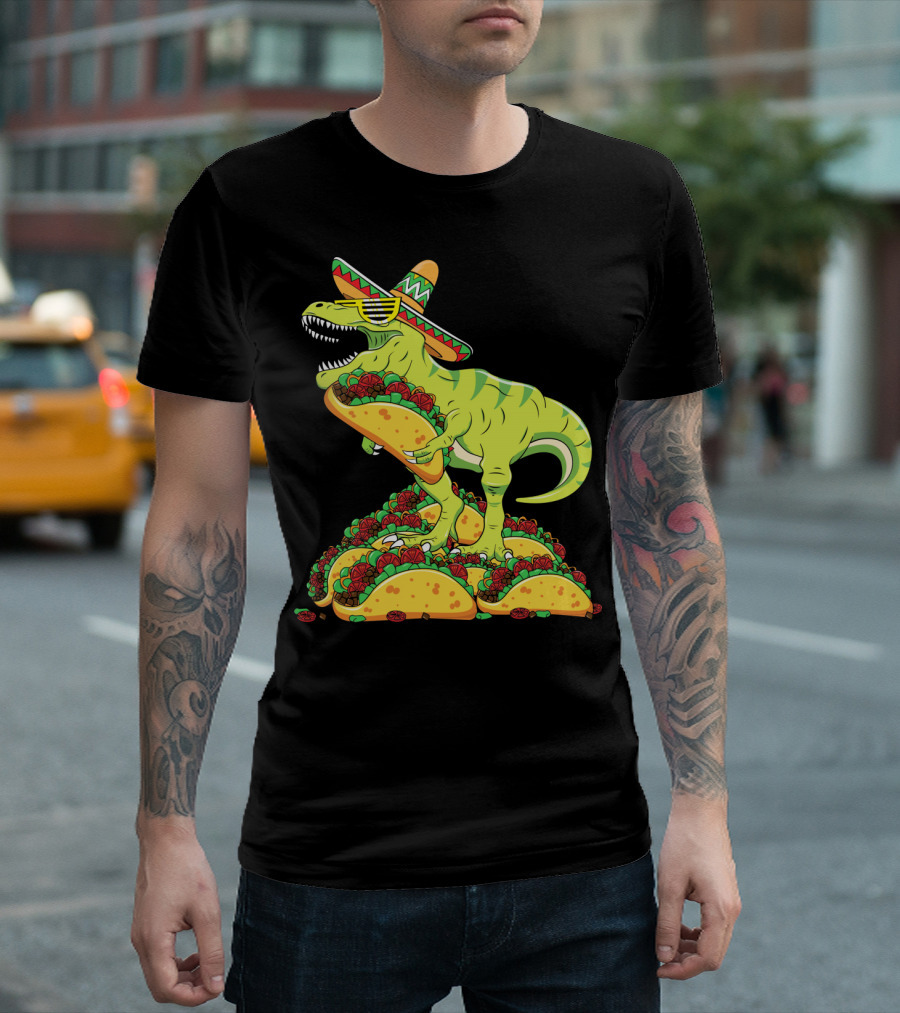 T Rex Sombrero Sunglasses Taco Cinco De Mayo Kids Boy T-Shirt