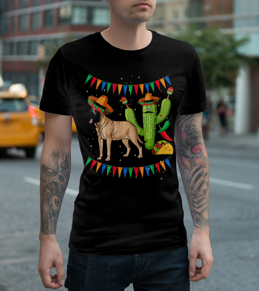 Sombrero Mastiff Dog Cactus Mexico Cinco De Mayo T-Shirt