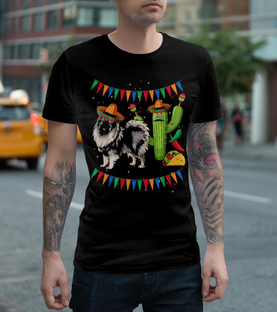 Sombrero Keeshond Dog Cactus Mexico Cinco De Mayo Fiesta T-Shirt