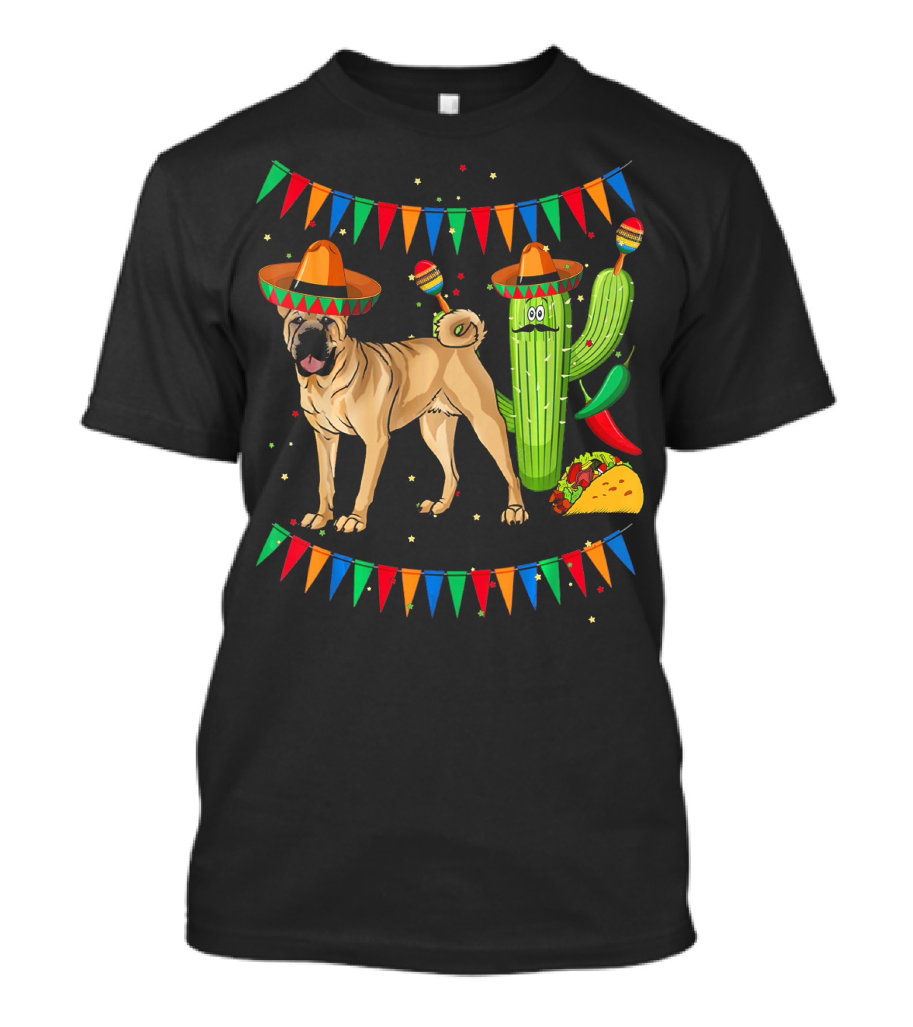 Sombrero Chinese Shar Pei Dog Mexico Cactus Fiesta Taco T-Shirt