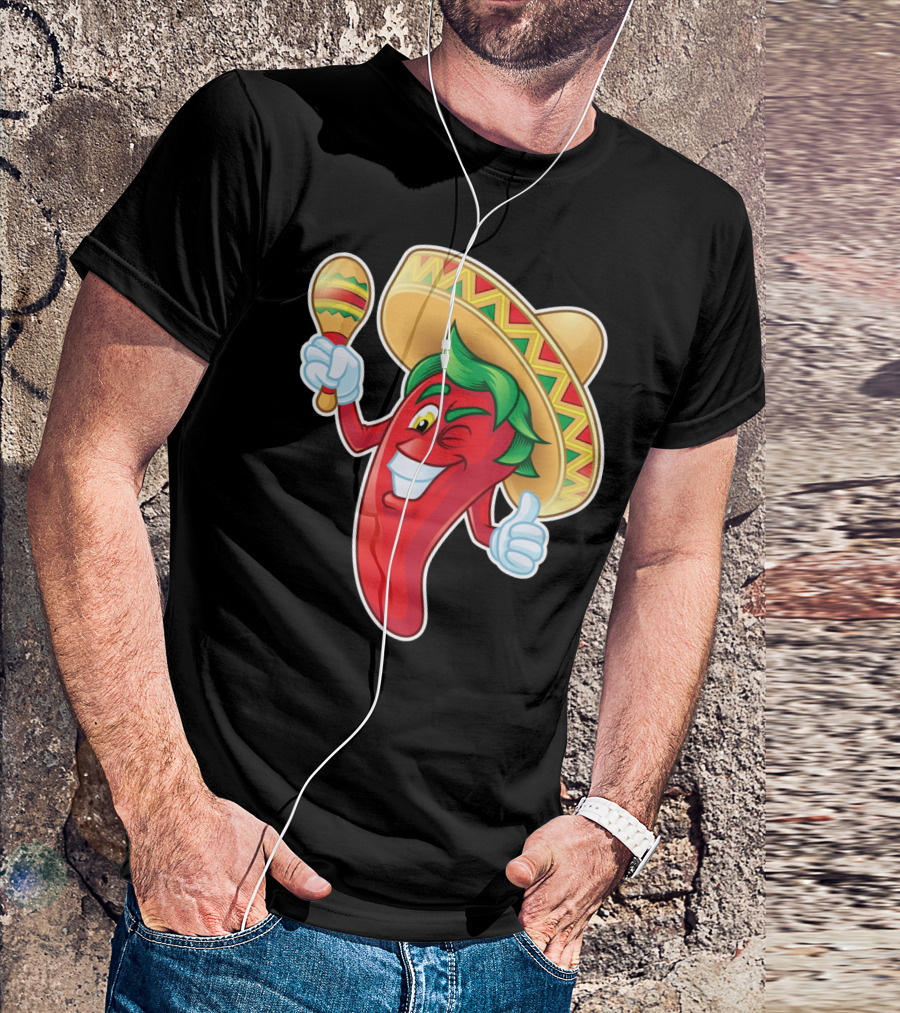 Funny Jalapeno Sombrero Maracas Cinco De Mayo T-Shirt