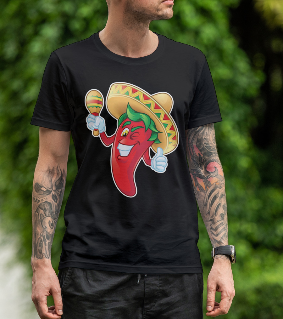 Funny Jalapeno Sombrero Maracas Cinco De Mayo T-Shirt